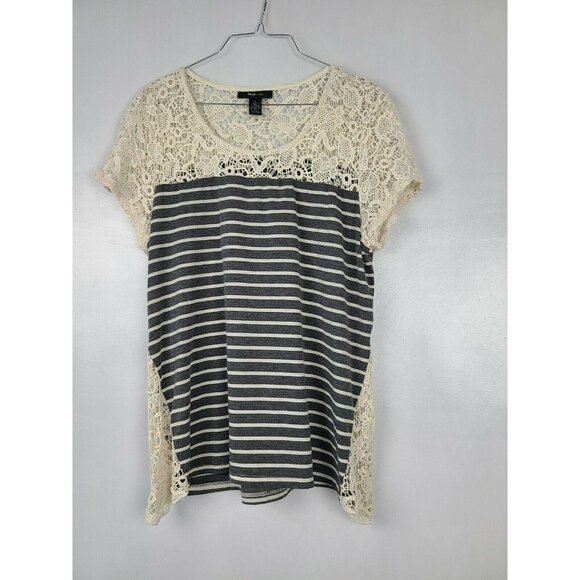STYLE And Co. Top Striped Lace Short Sleeve Large - Picture 1 of 6